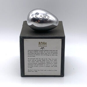 Michael Aram metal “LOVE” egg on nest 1997 American Metalware Collectable w Box